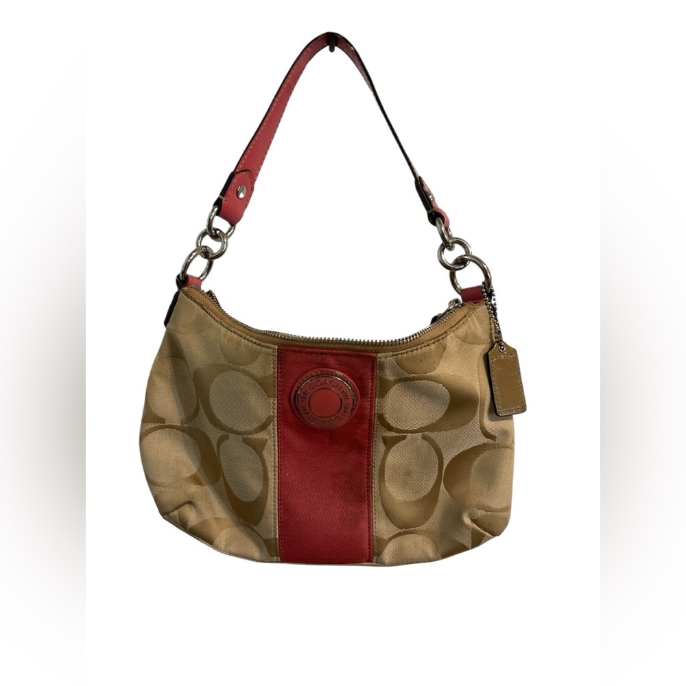 Coach Signature Shoulder Bag in Tan and Pink